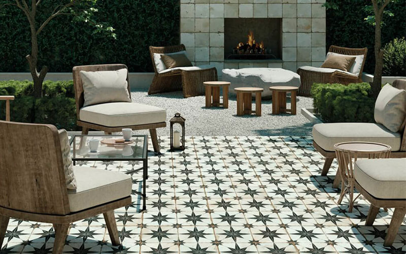 Rockstar Nero patterned outdoor tiles
